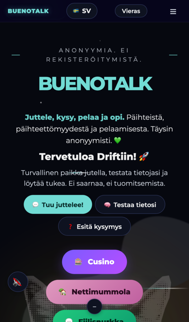 BuenoTalk verkkosivut mobiilissa
