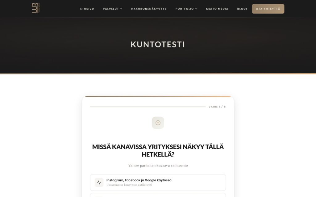Markkinoinnin kuntotestin ensimmäinen kysymys kahdeksasta